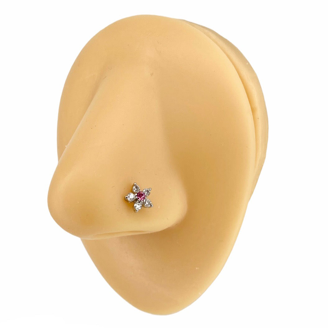 Pink CZ Flower Nose Stud image 0