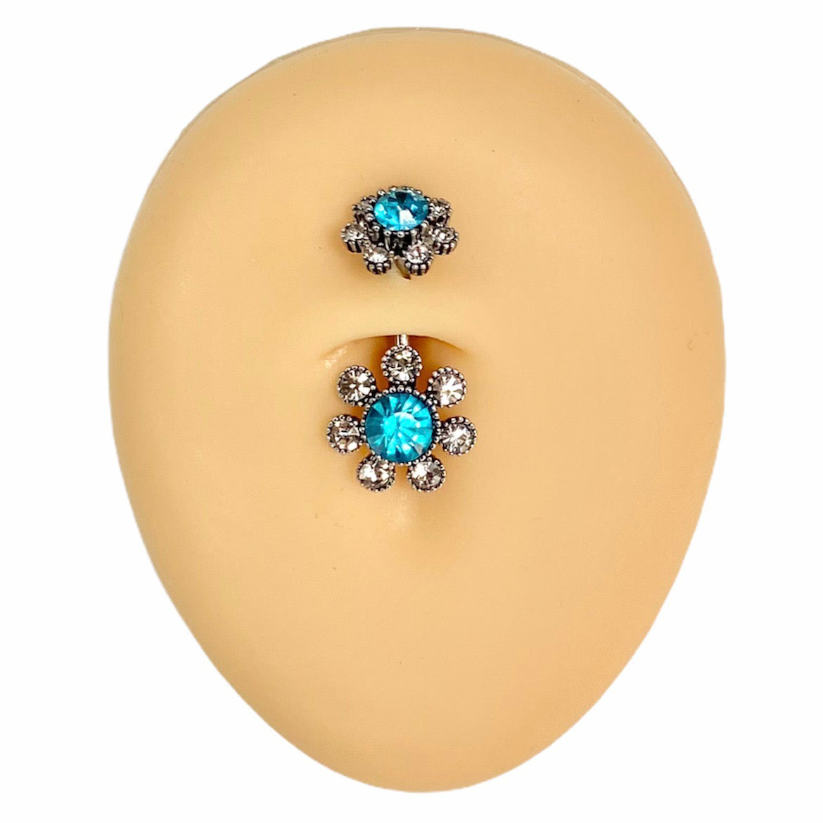 Blue Double End Funky Crystal Flower Belly Bar  image 0