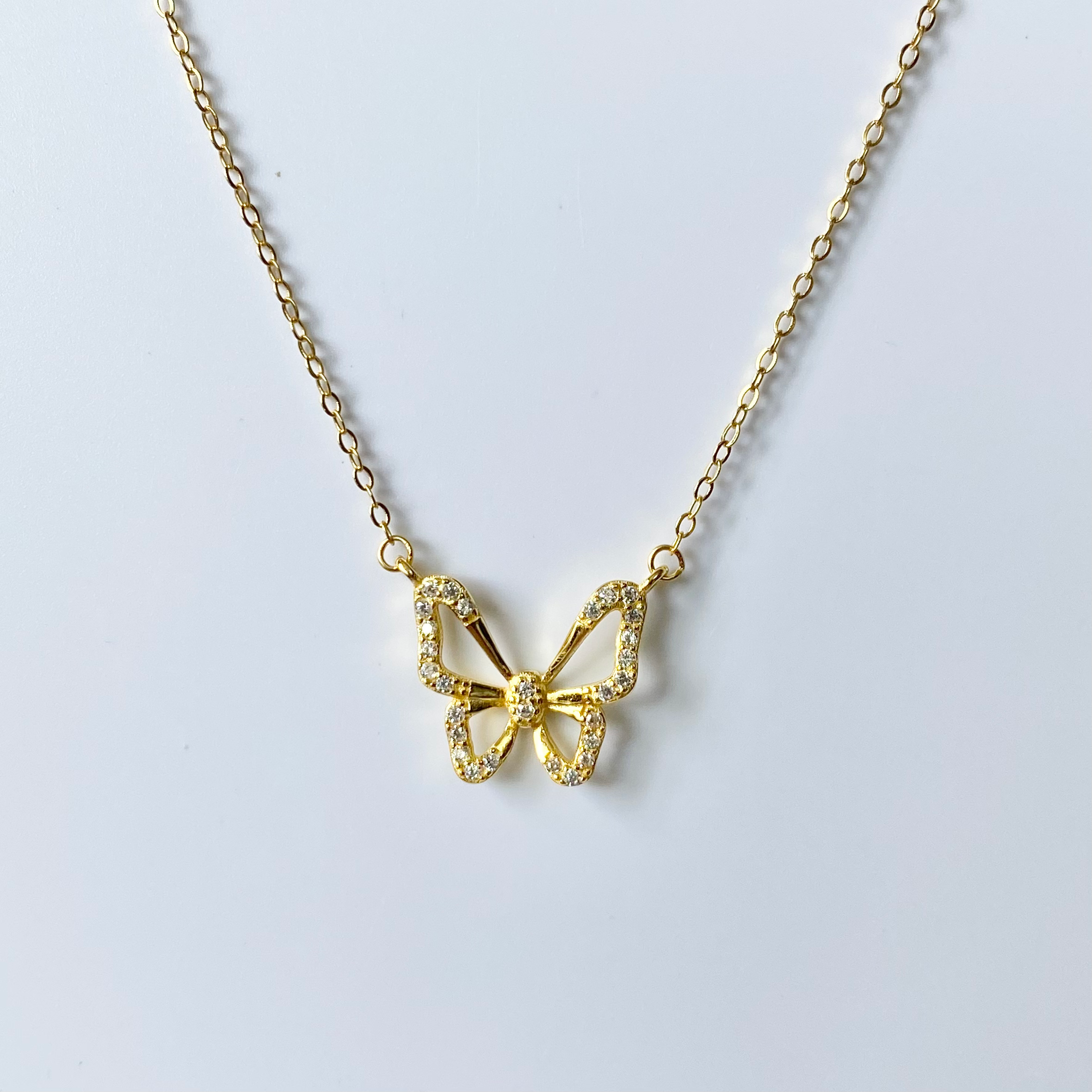 Gold Rhinstone Butterfly Outline Necklace image 0