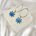 Blue Weed Leaf Hoop Earrings image 0