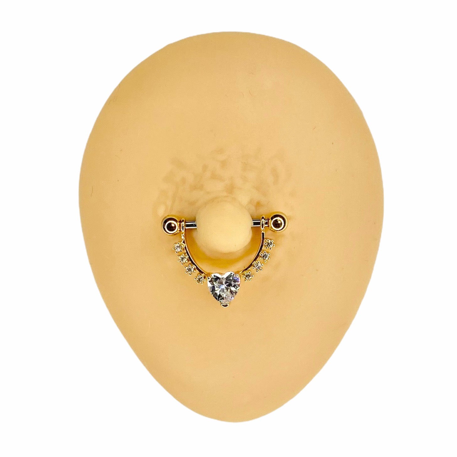 Gold CZ Bling Heart Nipple Bar image 0