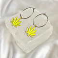 Yellow / Green Weed Leaf Hoop Earrings image 0