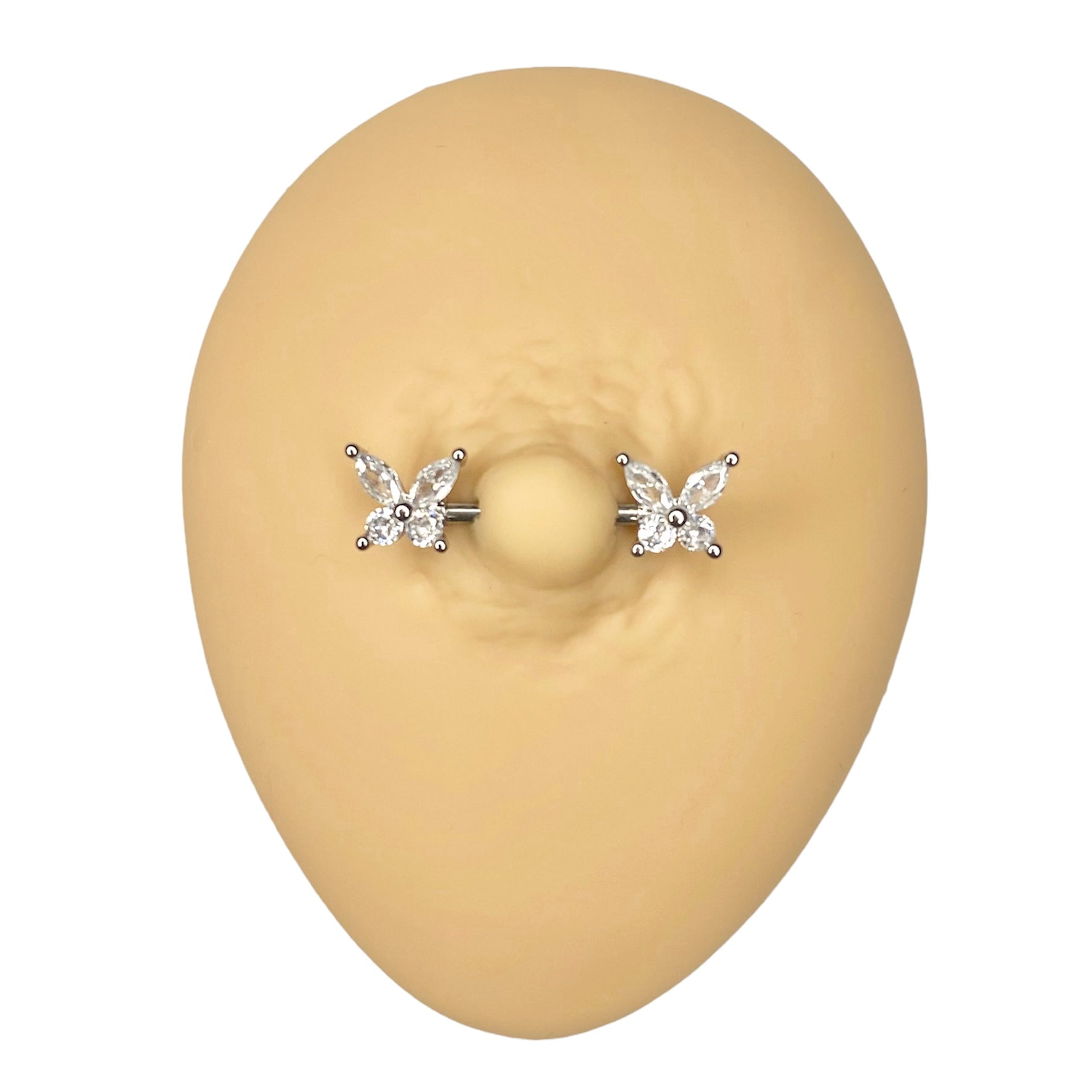 Silver Cubic Zirconia Butterfly Nipple Bar image 0