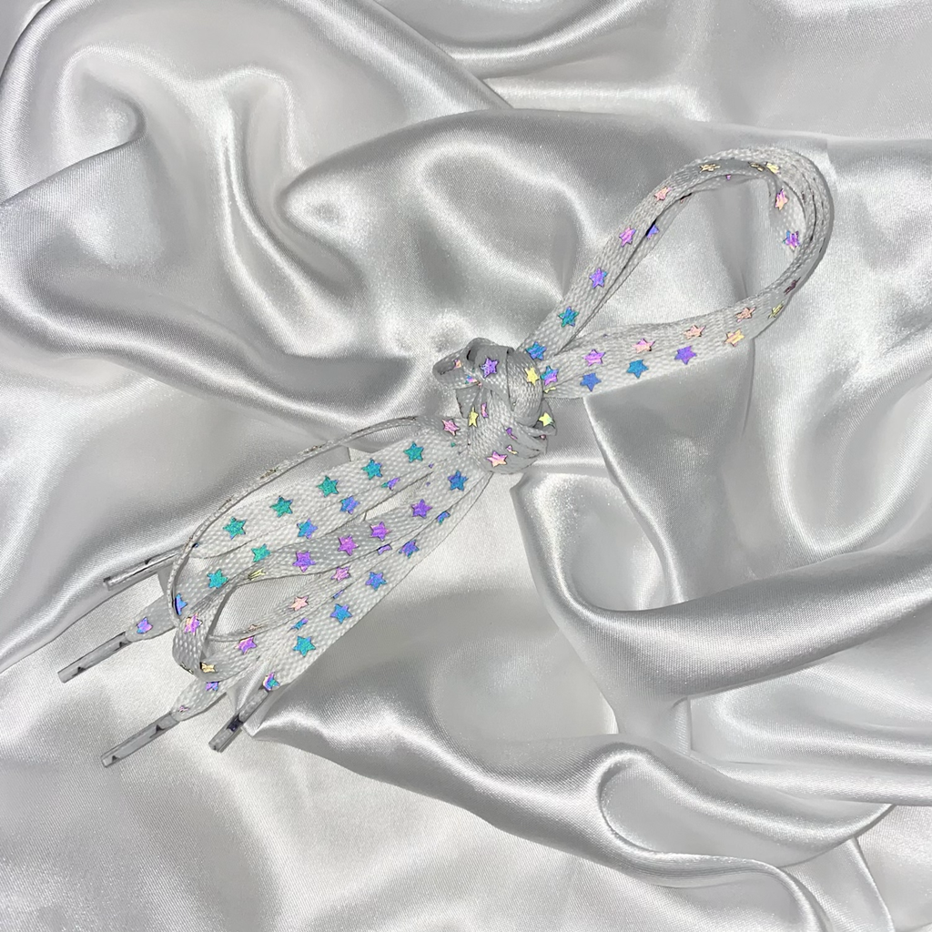 White Rainbow Reflective Star Shoe Laces image 1