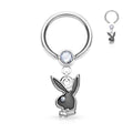 Black Enamel Playboy Dangle Captive Hoop Ring image 0