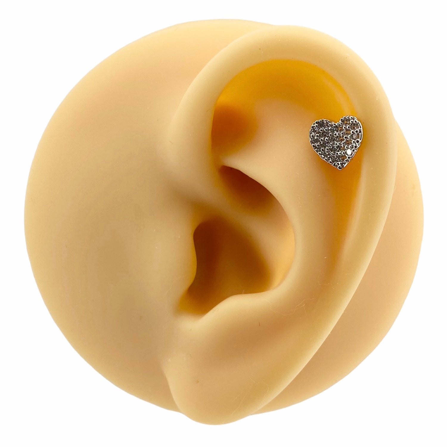 Silver CZ Paved Curved Heart Flat Back Stud image 0
