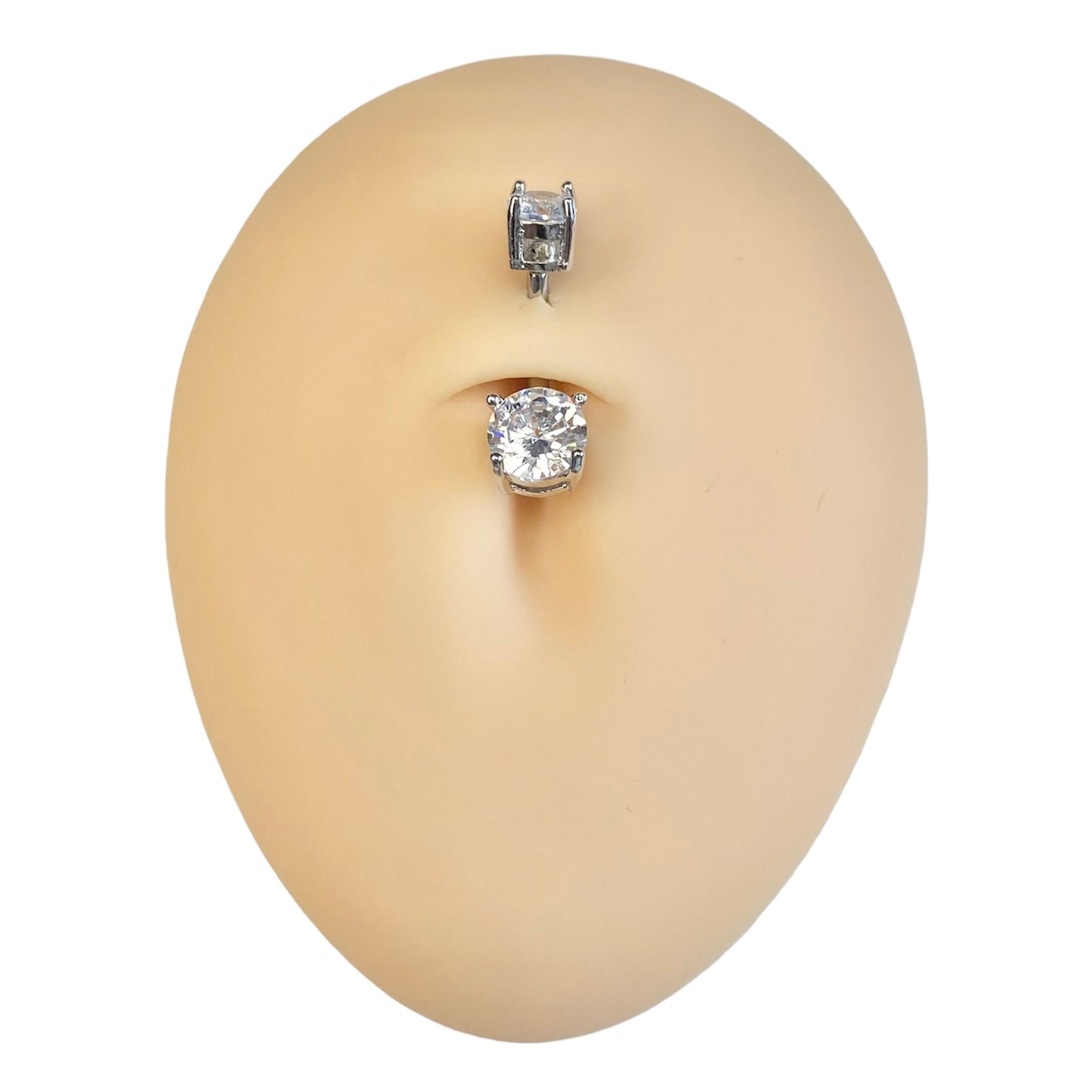Silver Double CZ Prong Belly Bar  image 0