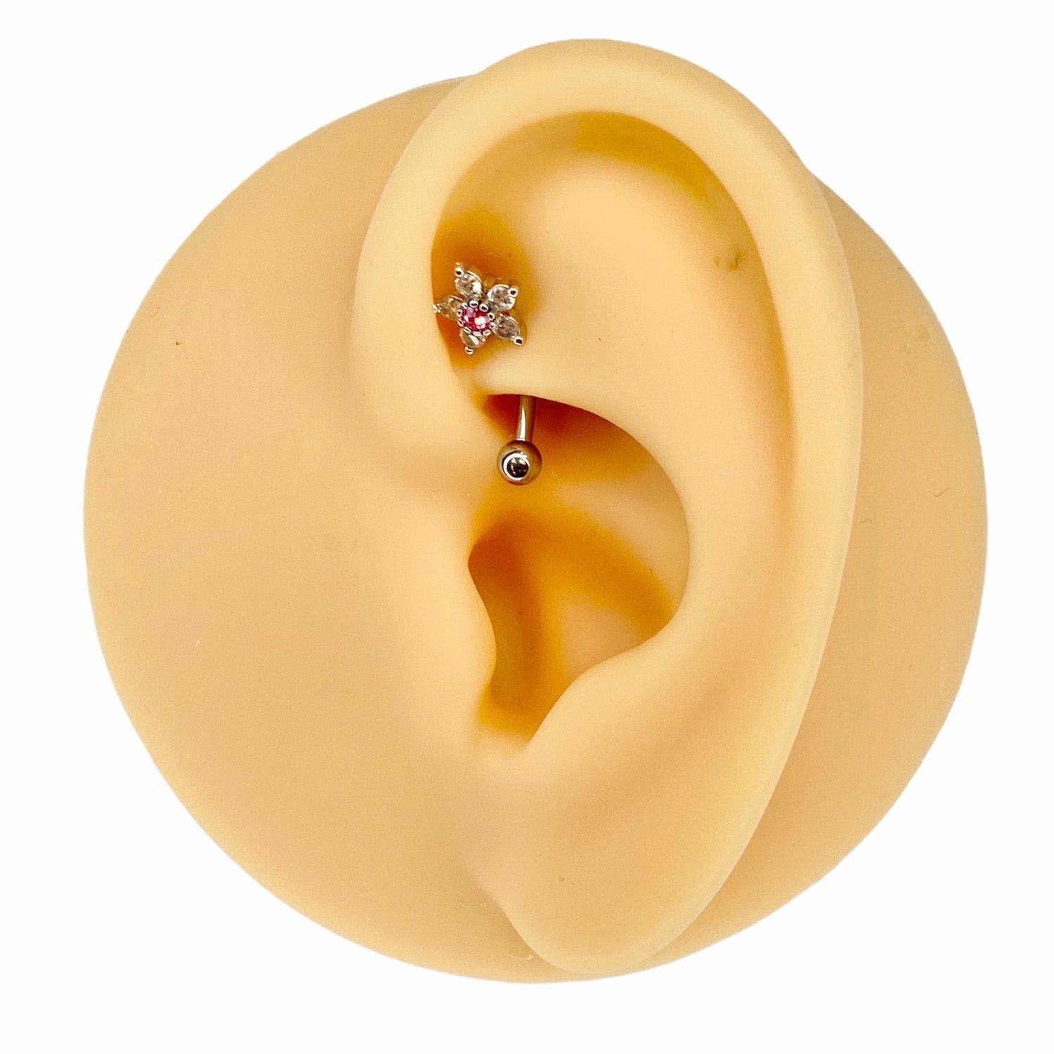 Pink CZ Flower Curved Barbell image 0