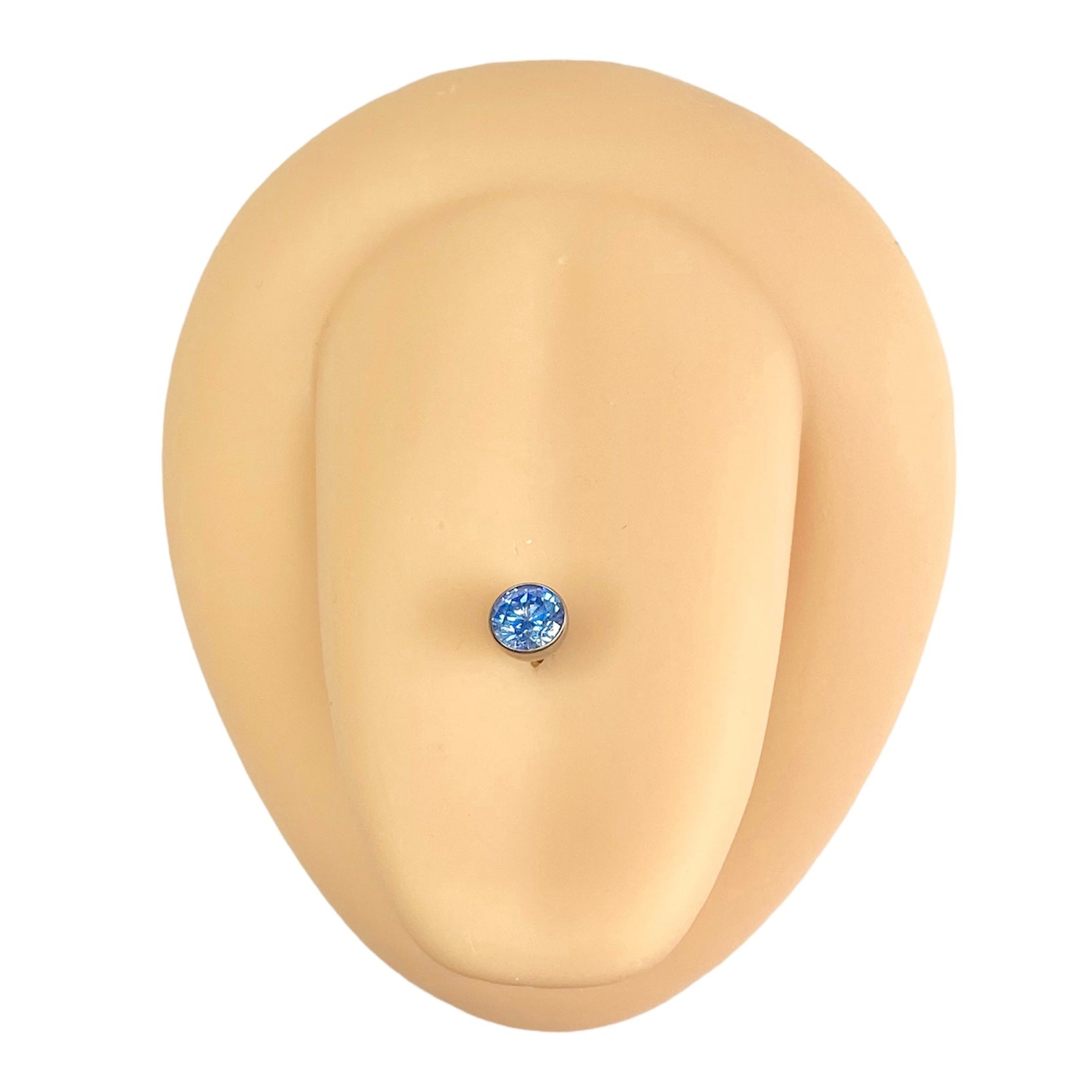 Blue Bezel Set CZ Titanium Tongue Bar image 0