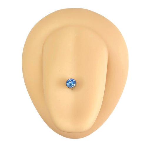 Blue Bezel Set CZ Titanium Tongue Bar image 0