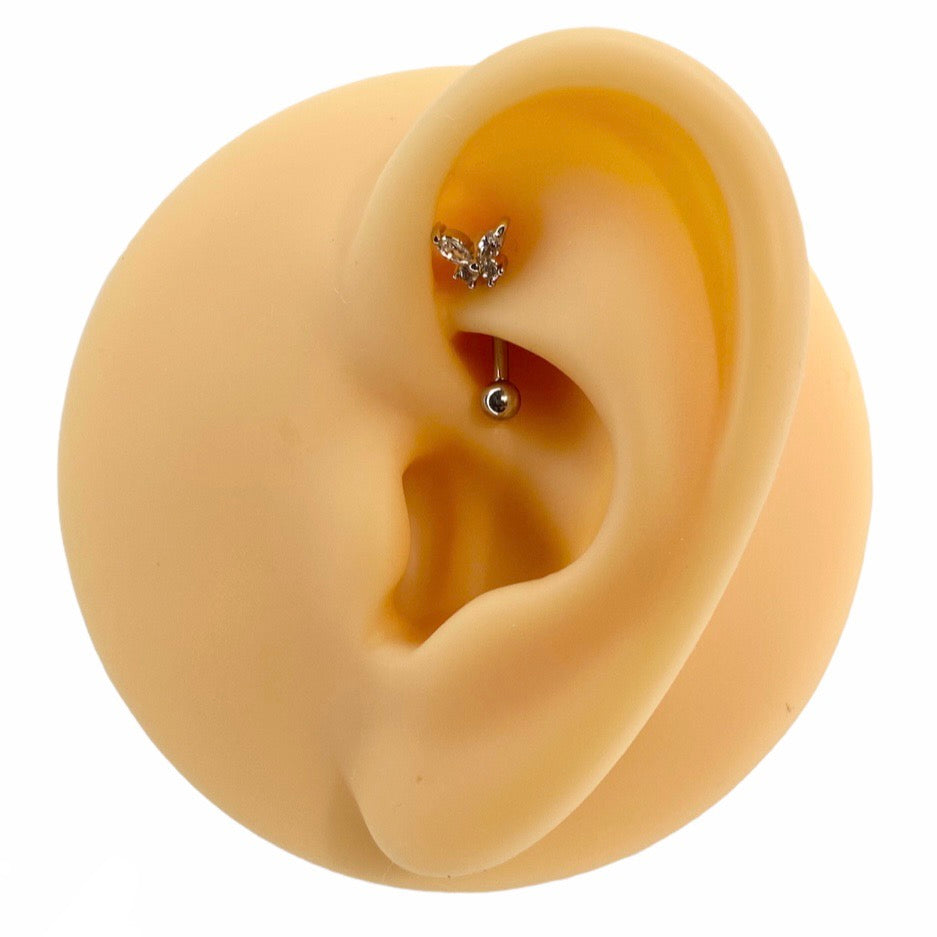 Silver CZ Butterfly Curved Barbell image 0