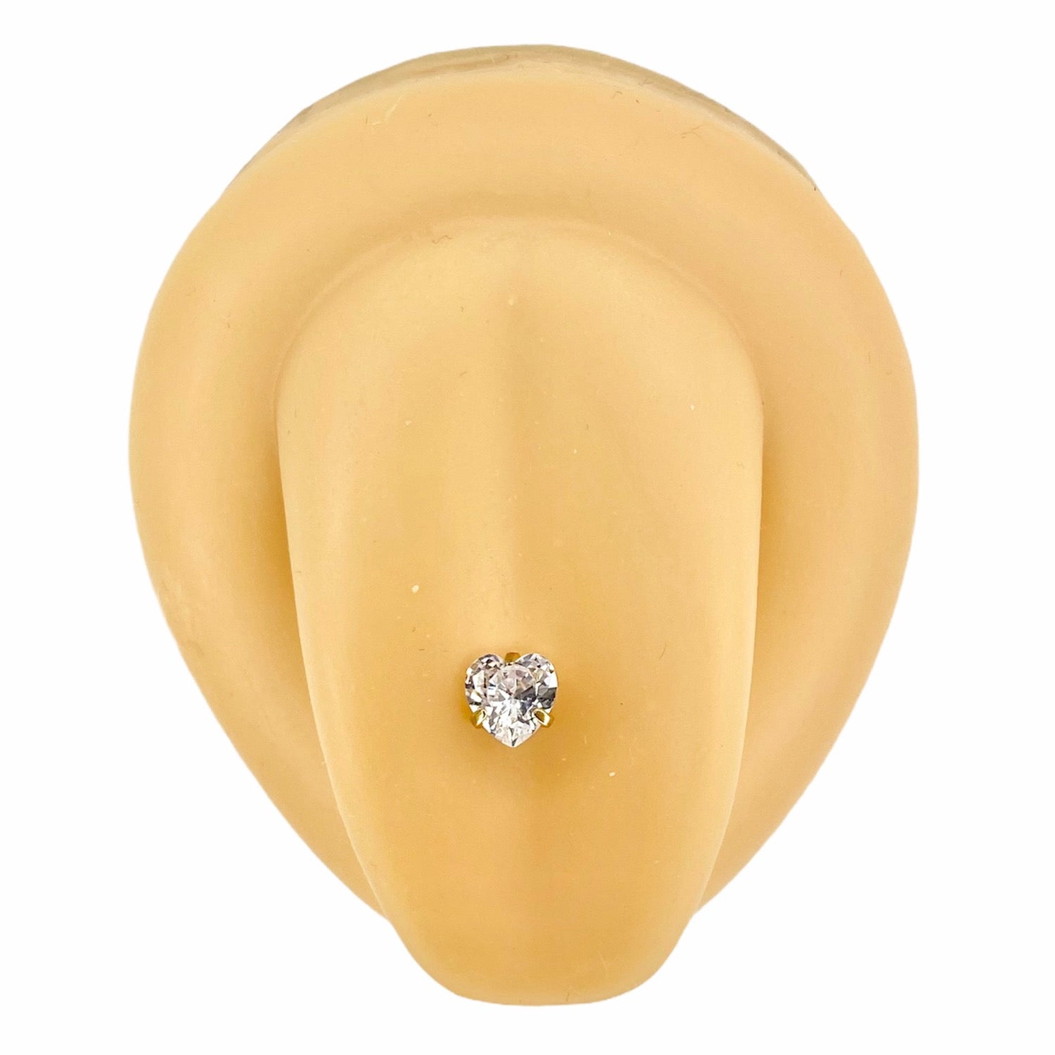 Gold Cubic Zirconia Heart Prong Tongue Bar image 0