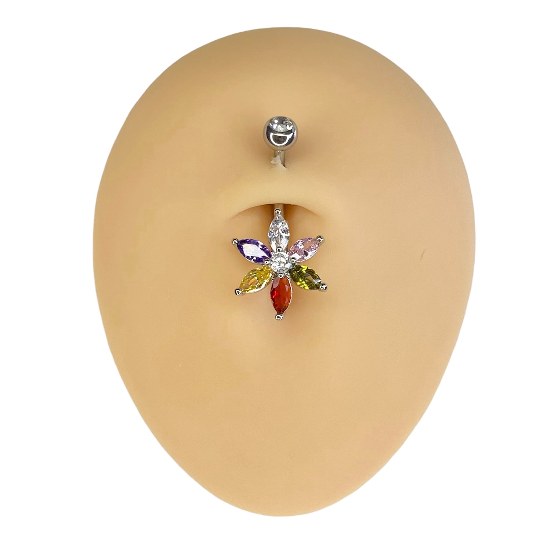 Rainbow CZ Marquise Flower Belly Bar  image 0