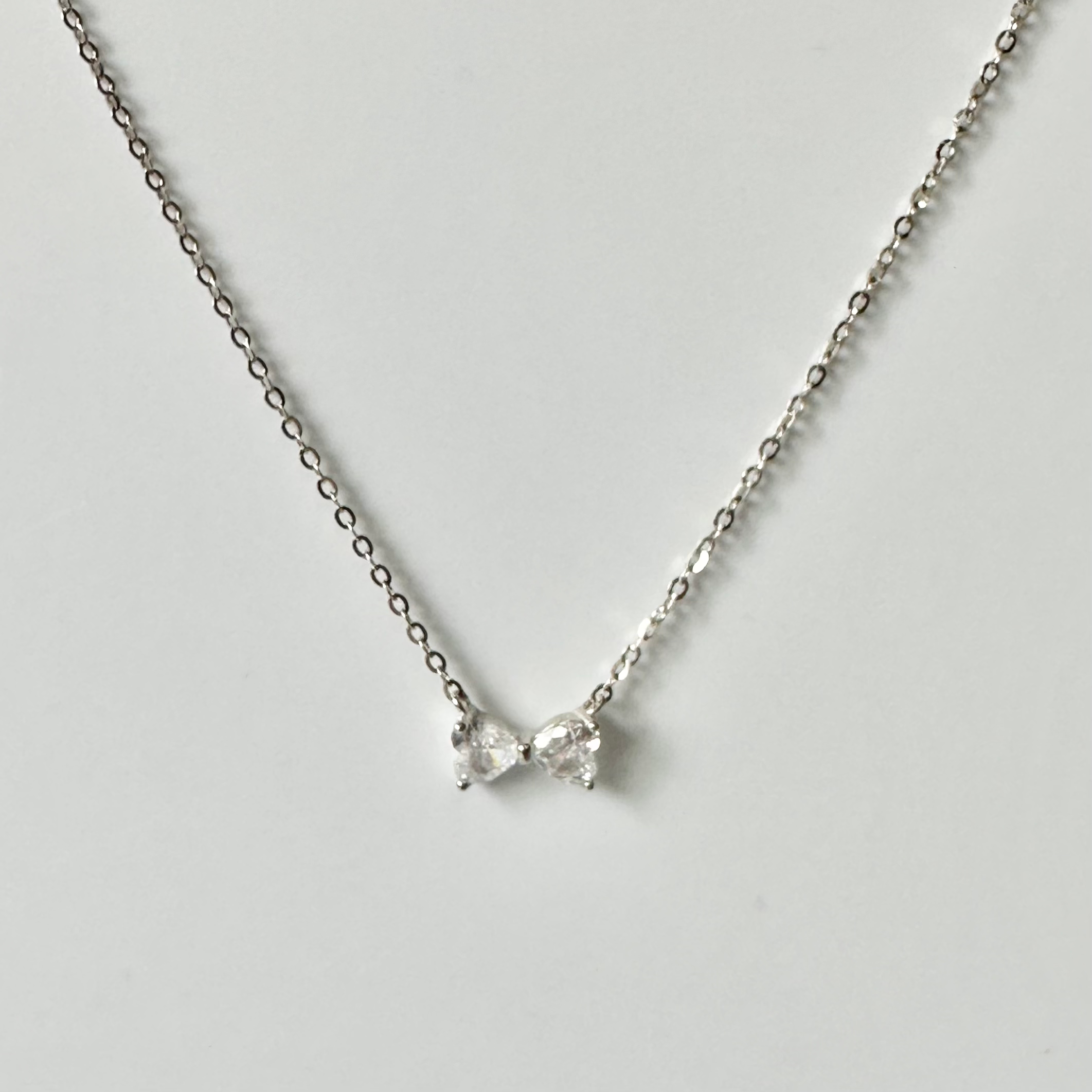 Silver Dainty CZ Bow Necklace image 0