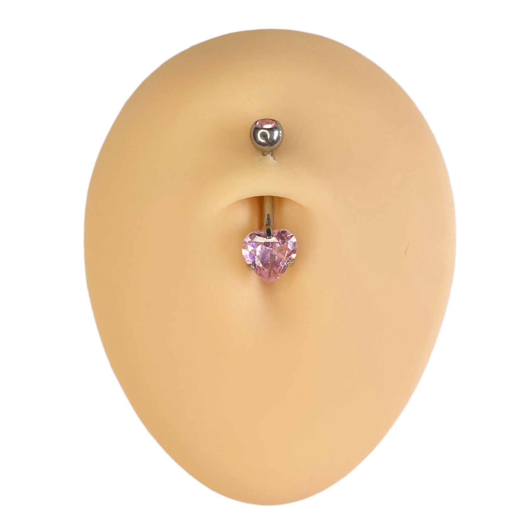 Pink Heart Cubic Zirconia Prong Belly Bar image 0