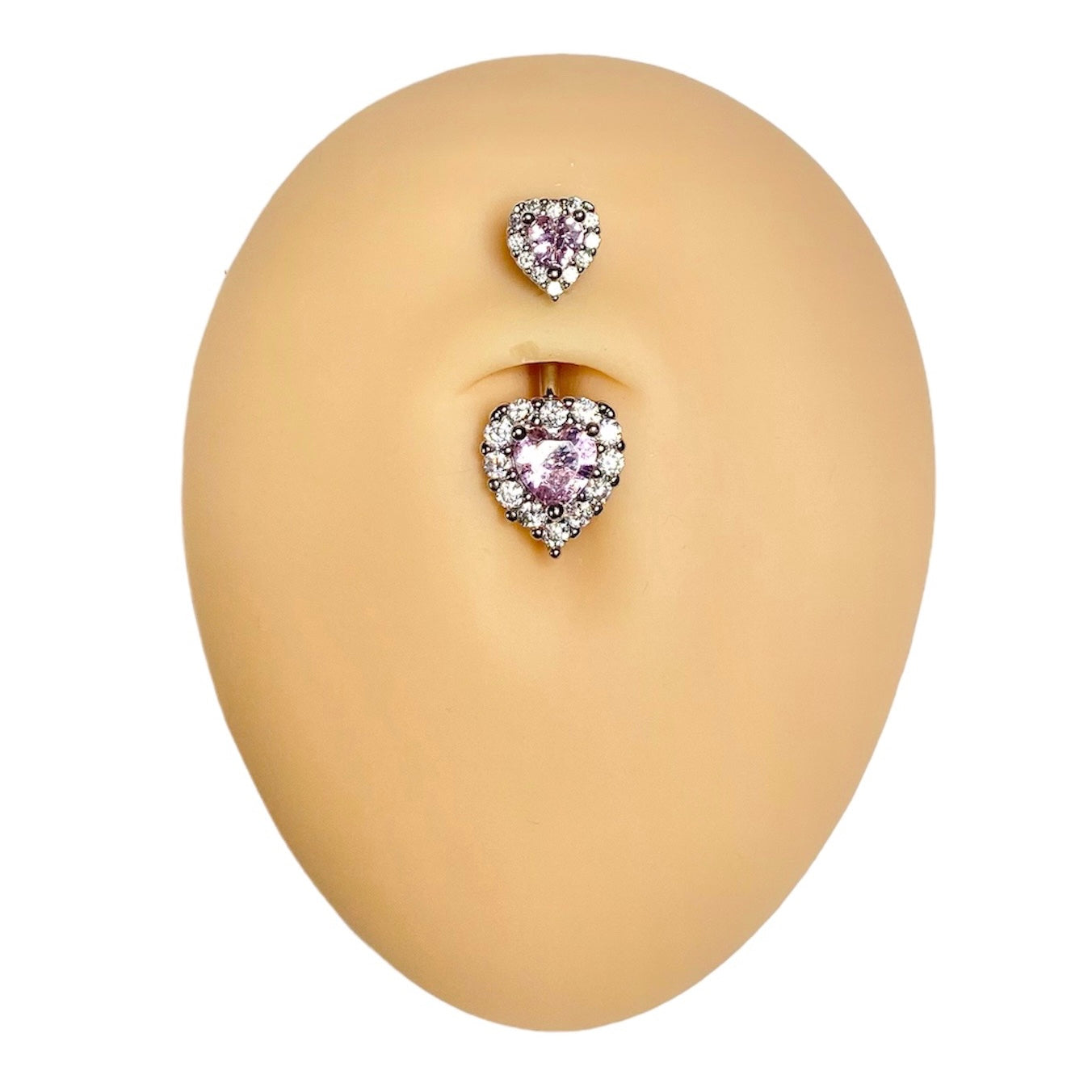 Pink Double Heart Bling Belly Bar  image 0