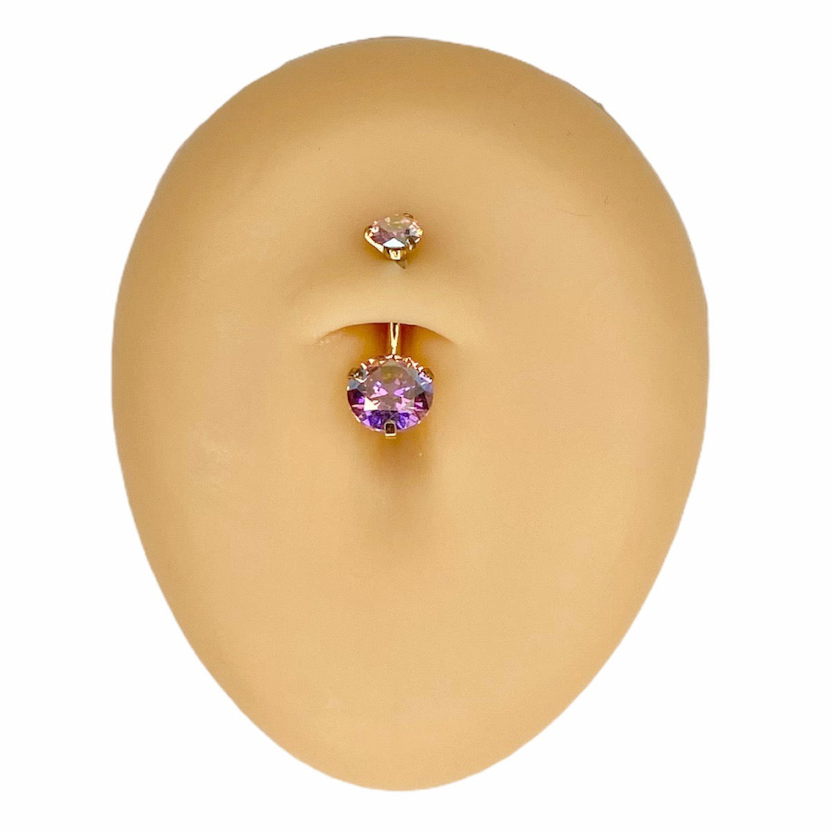 Gold Pink AB Round CZ Prong Belly Bar  image 0
