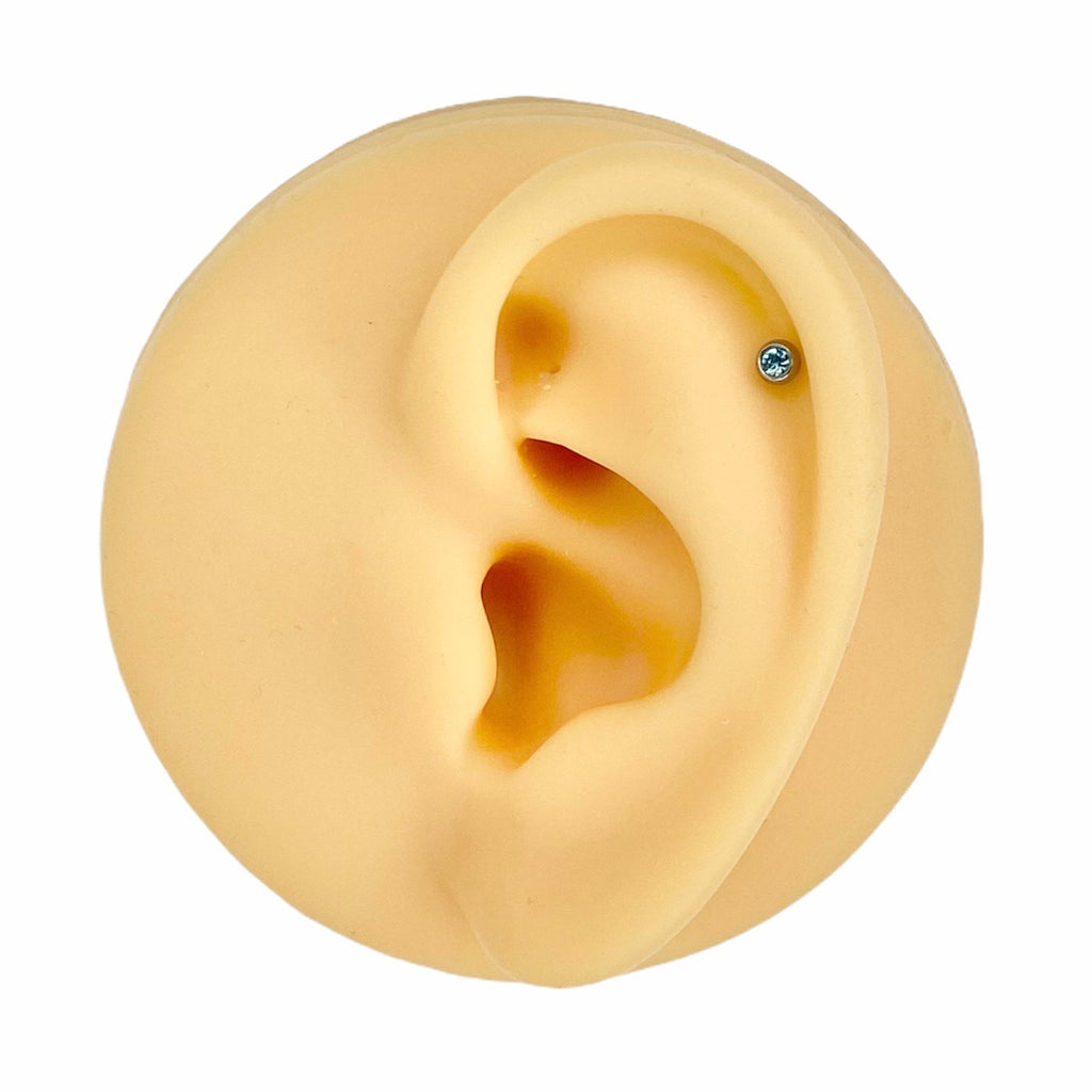 Silver Aqua CZ Ball Top Flat Back Stud image 0
