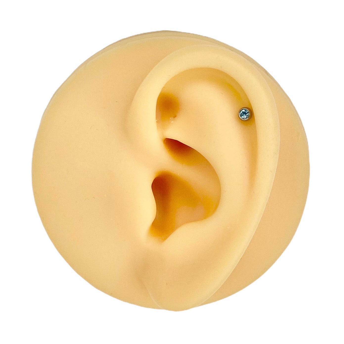 Silver Aqua CZ Ball Top Flat Back Stud image 0