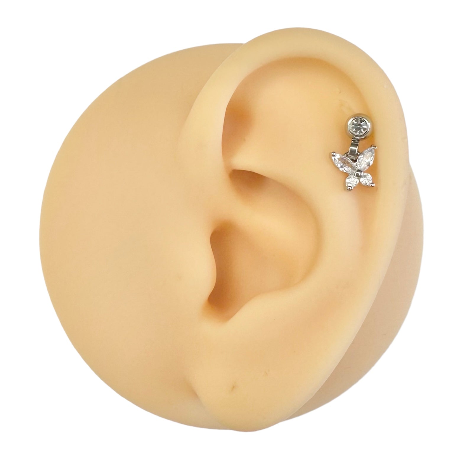 Silver Dangle CZ Butterfly Barbell Stud image 0