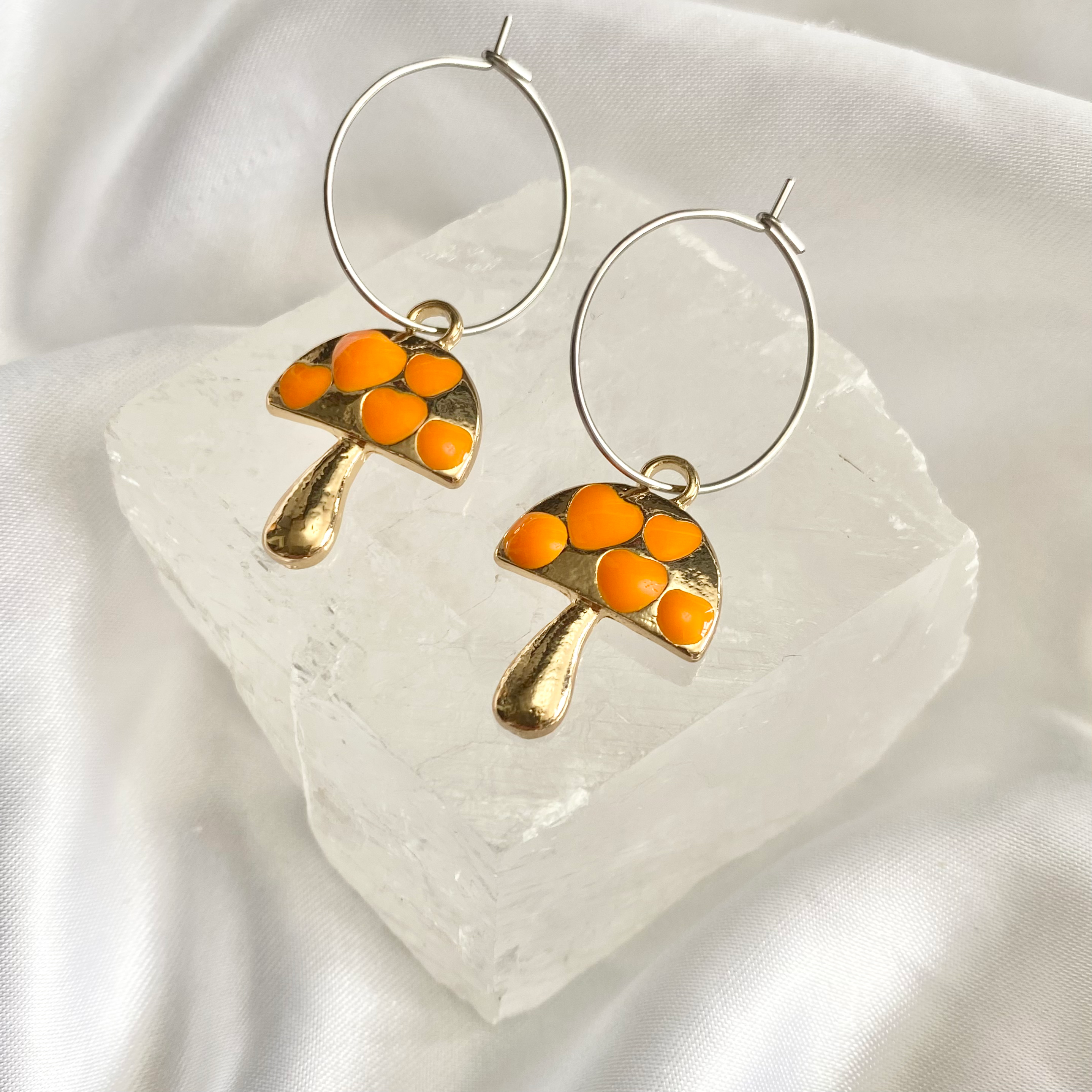 Orange Heart Mushroom Hoop Earrings image 0