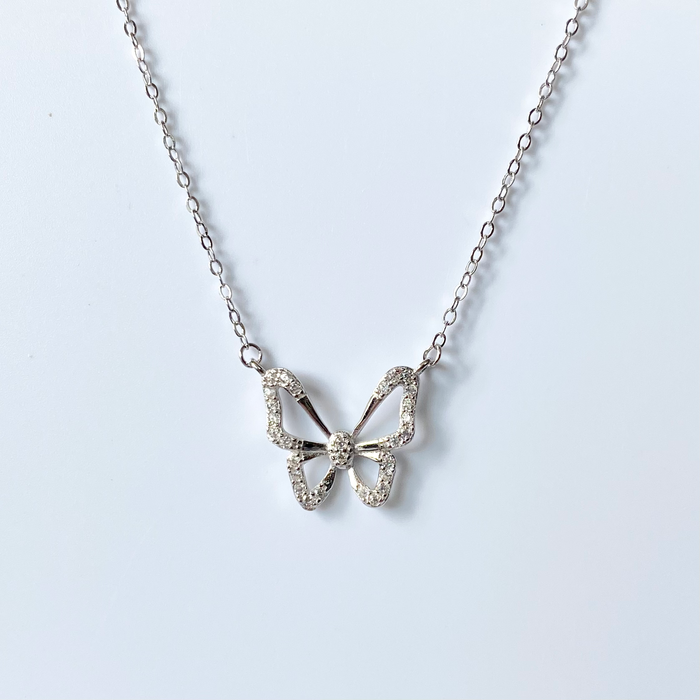 Silver Rhinstone Butterfly Outline Necklace image 0