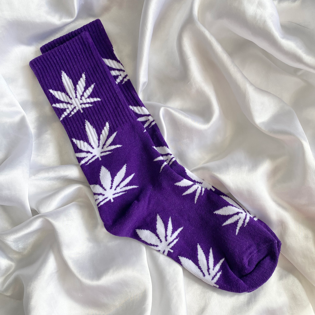 Purple & White Weed Leaf Socks image 1