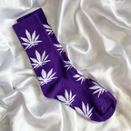 Purple & White Weed Leaf Socks image 1