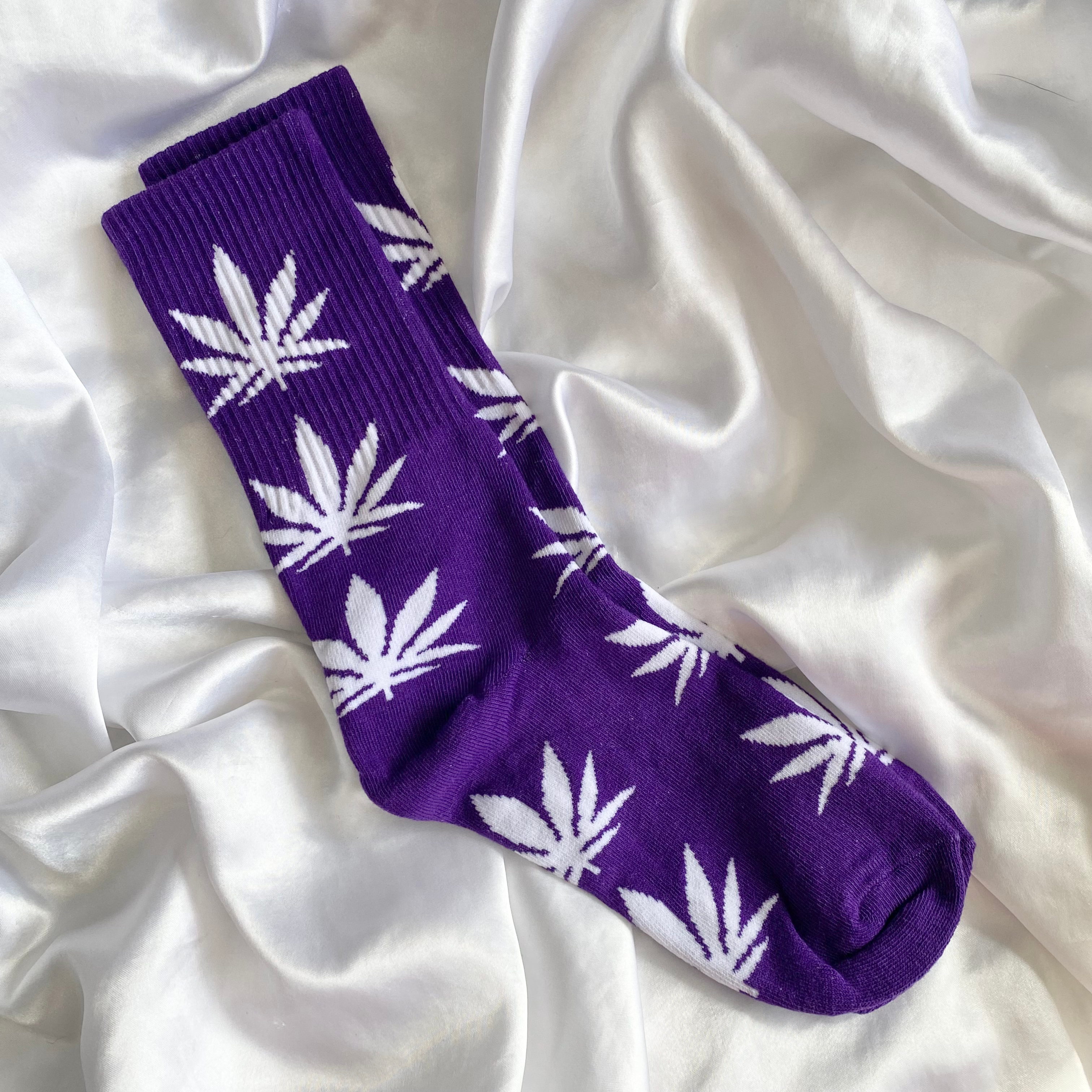 Purple & White Weed Leaf Socks image 1