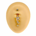 Gold Triple CZ Marquise Flower Dangle Belly Bar  image 0