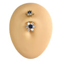 Royal Blue Double End CZ Flower Belly Bar  image 0