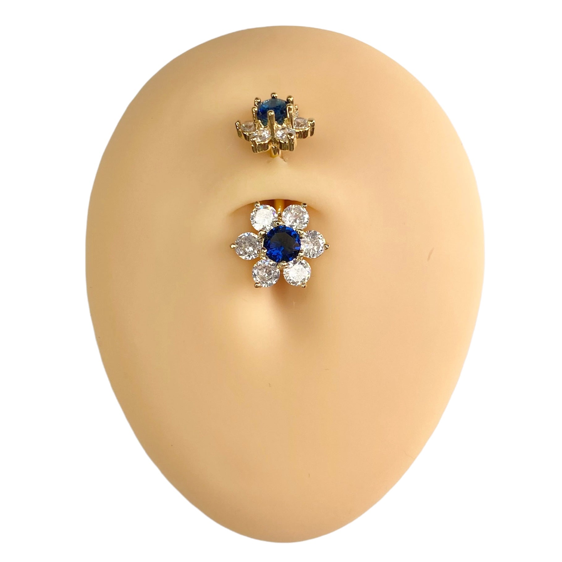 Royal Blue Double End CZ Flower Belly Bar  image 0