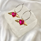 Pink Heart Winged Hoop Earrings image 0