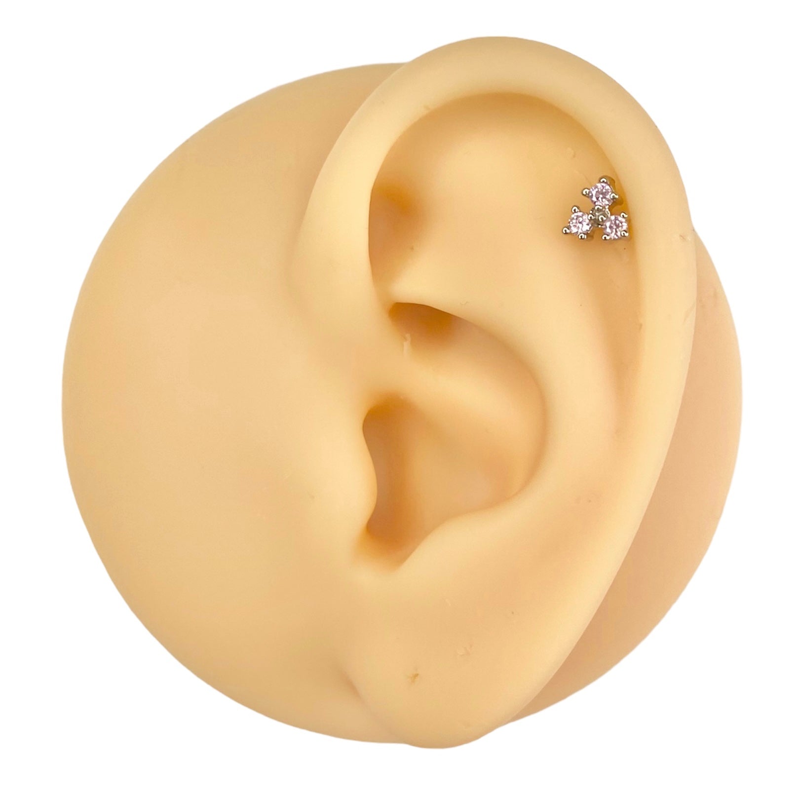 Pink Triple Stone Flat Back Stud image 0