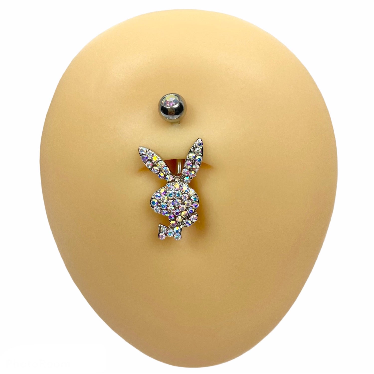 Silver AB Crystal Paved Playboy Belly Bar  image 0