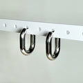 Silver Round Rectangle Hoop Earrings image 0