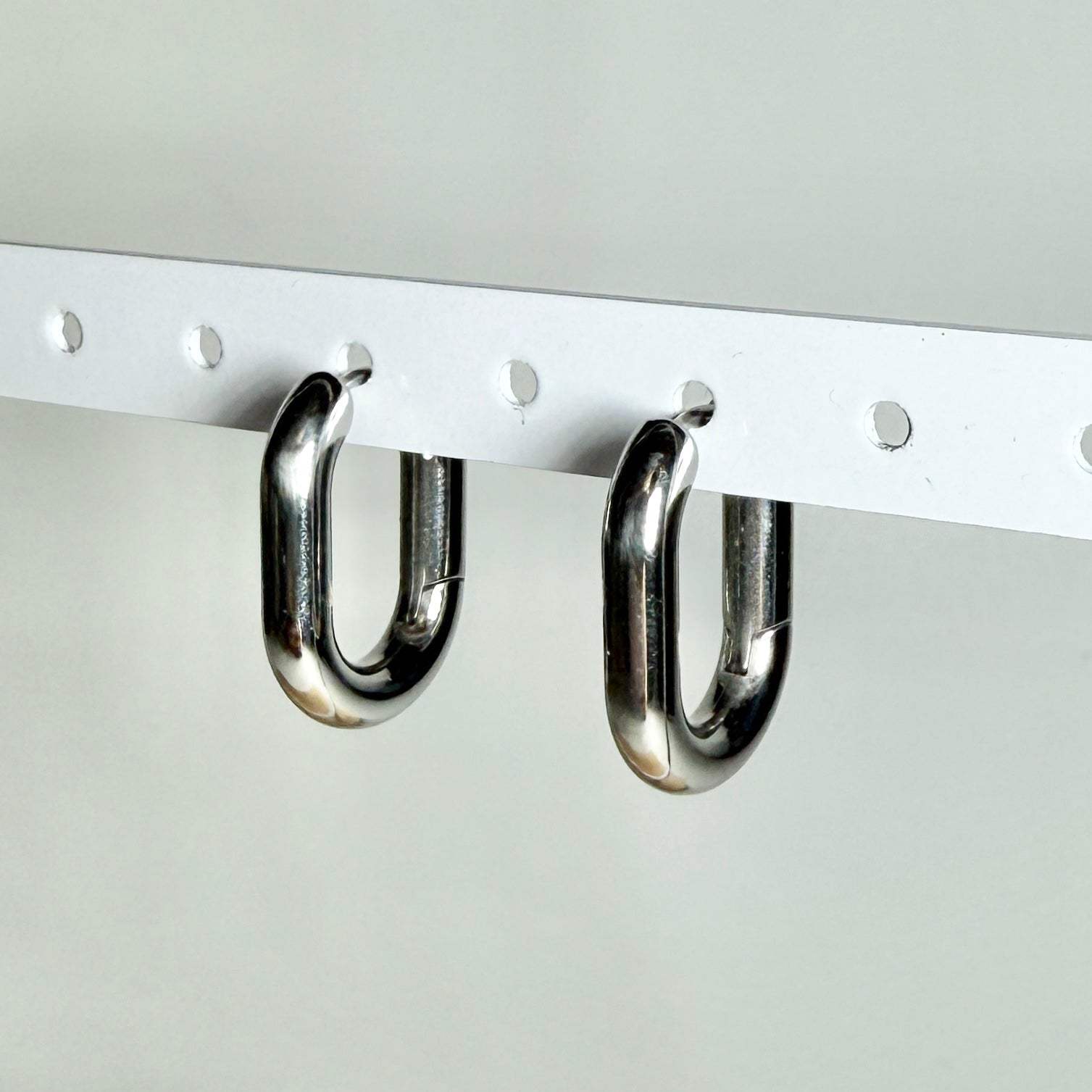 Silver Round Rectangle Hoop Earrings image 0