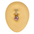 Pink Triple CZ Heart Reverse Belly Bar  image 0