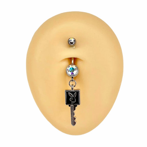 Black Enamel Playboy Key Belly Bar  image 0