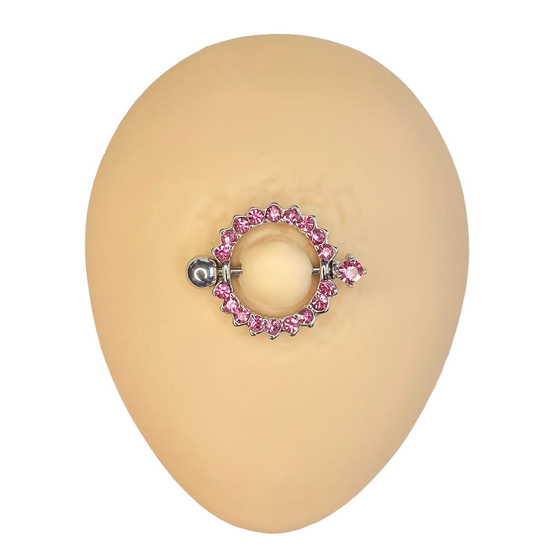 Pink CZ Paved Circle Nipple Bar Shield image 0