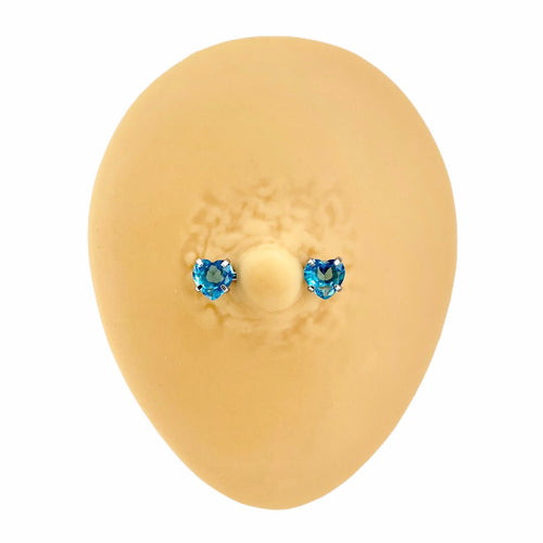 Blue Cubic Zirconia Heart Nipple Bar image 0