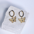 Gold CZ Paved Chunky Butterfly Hoop Earrings image 0