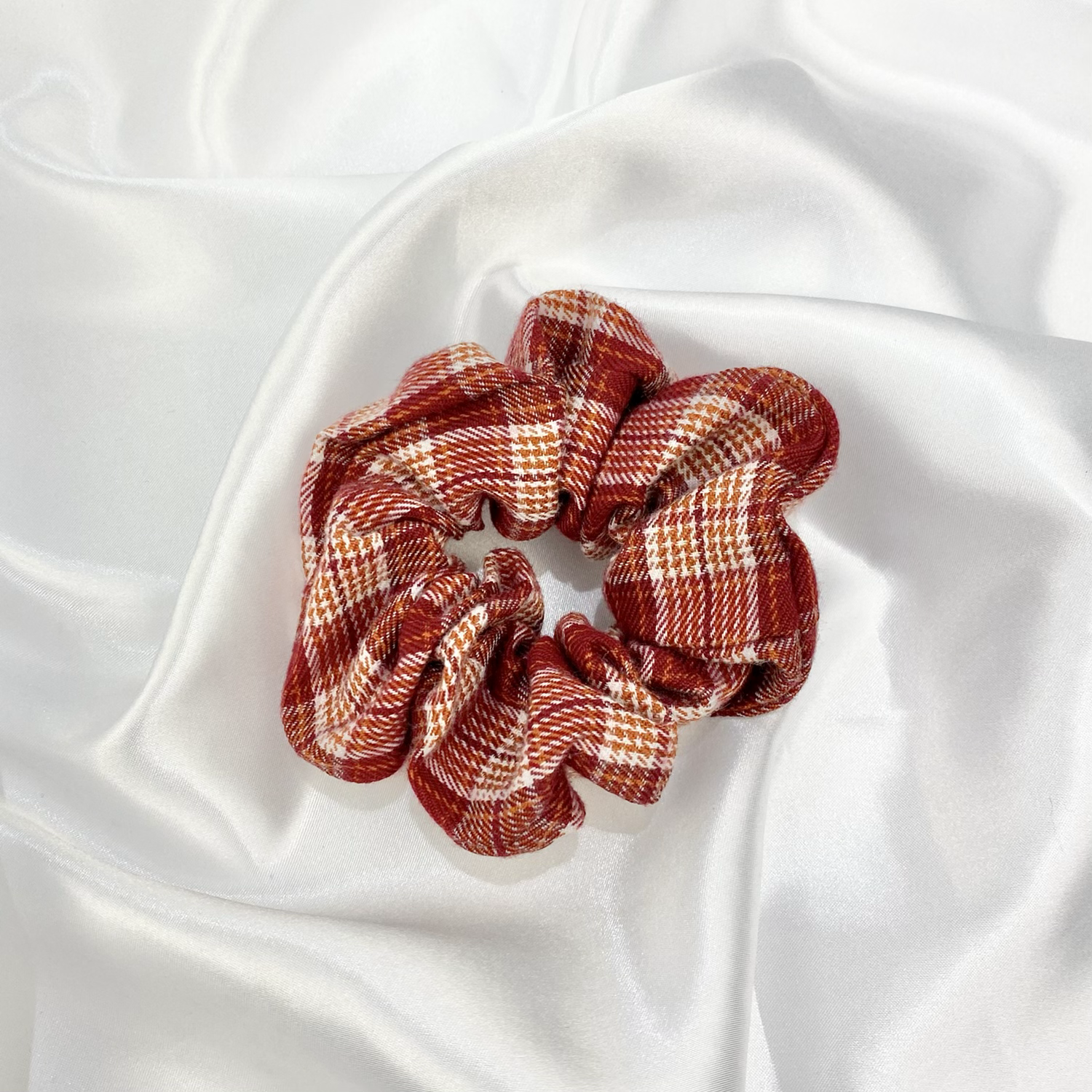 Red, Orange & White Tartan Scrunchie image 0