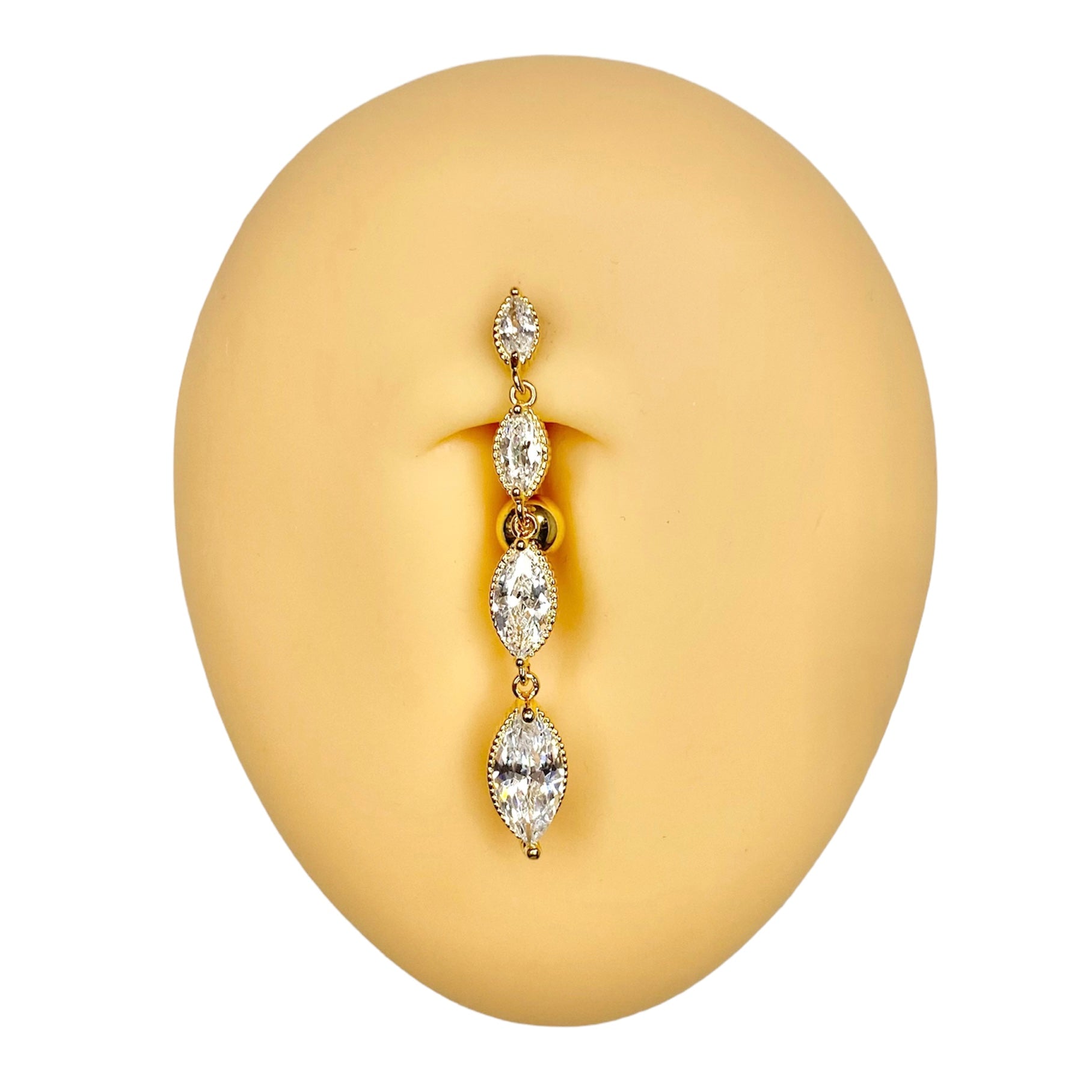 Gold 4 CZ Marquise Reverse Belly Bar  image 0