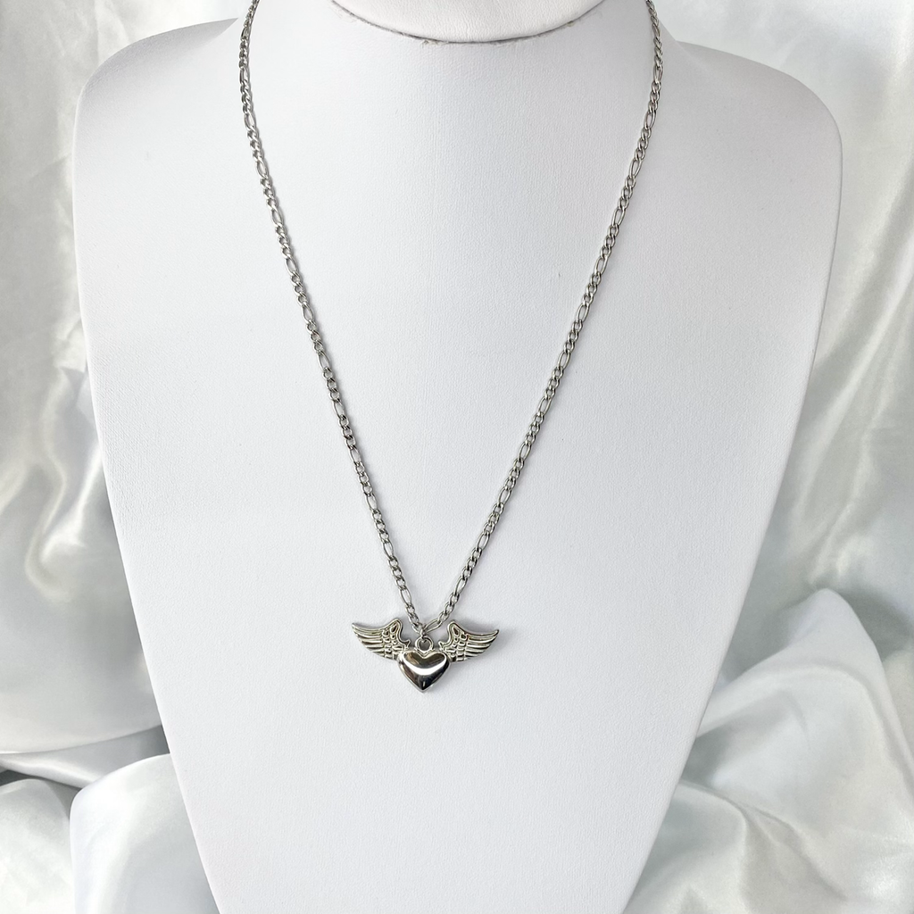 Silver Winged Heart Necklace image 1