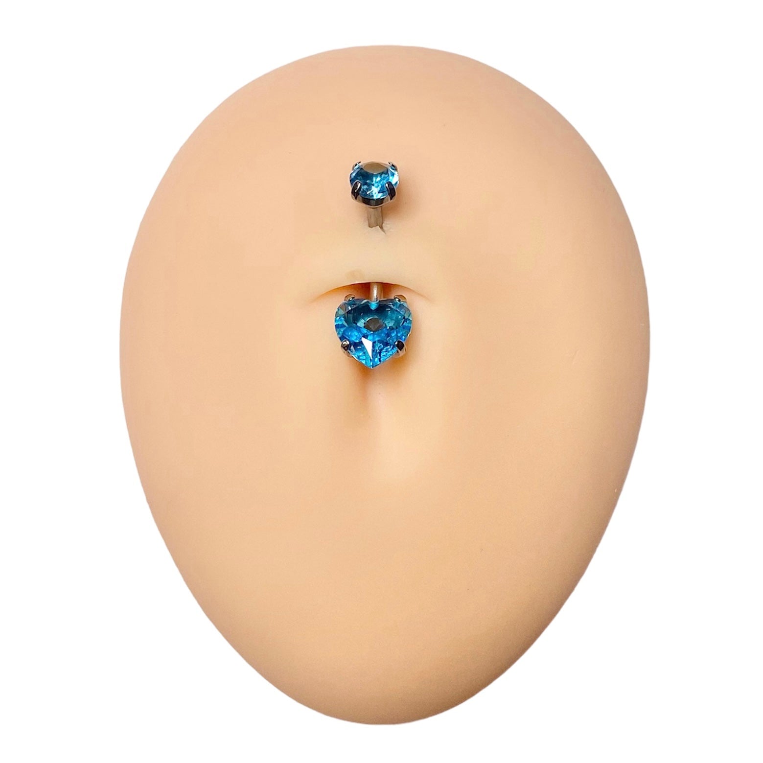 Blue CZ Round Top Heart Belly Bar image 0