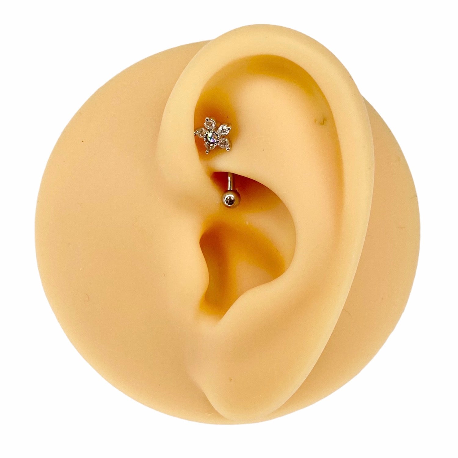 Aurora Borealis CZ Flower Curved Barbell image 0