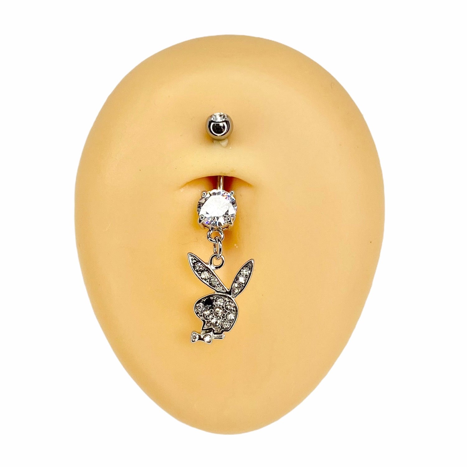 Silver Black Eye CZ Playboy Dangle Belly Bar  image 0