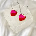 Pink & Red Yin & Yang Heart Hoop Earrings image 0
