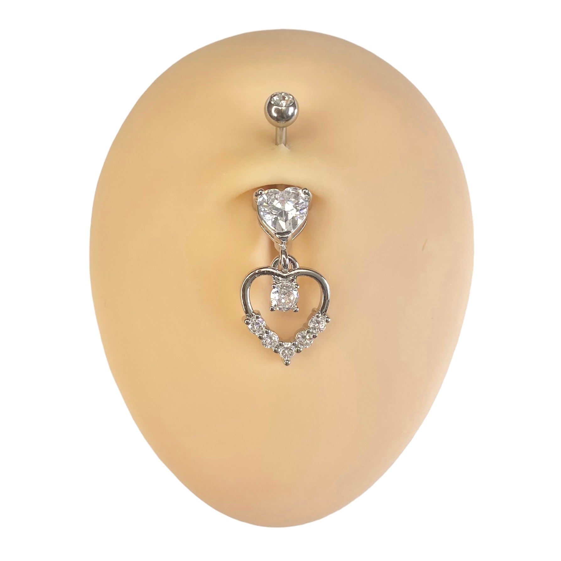 Silver CZ Heart Outline Dangle Belly Bar  image 0